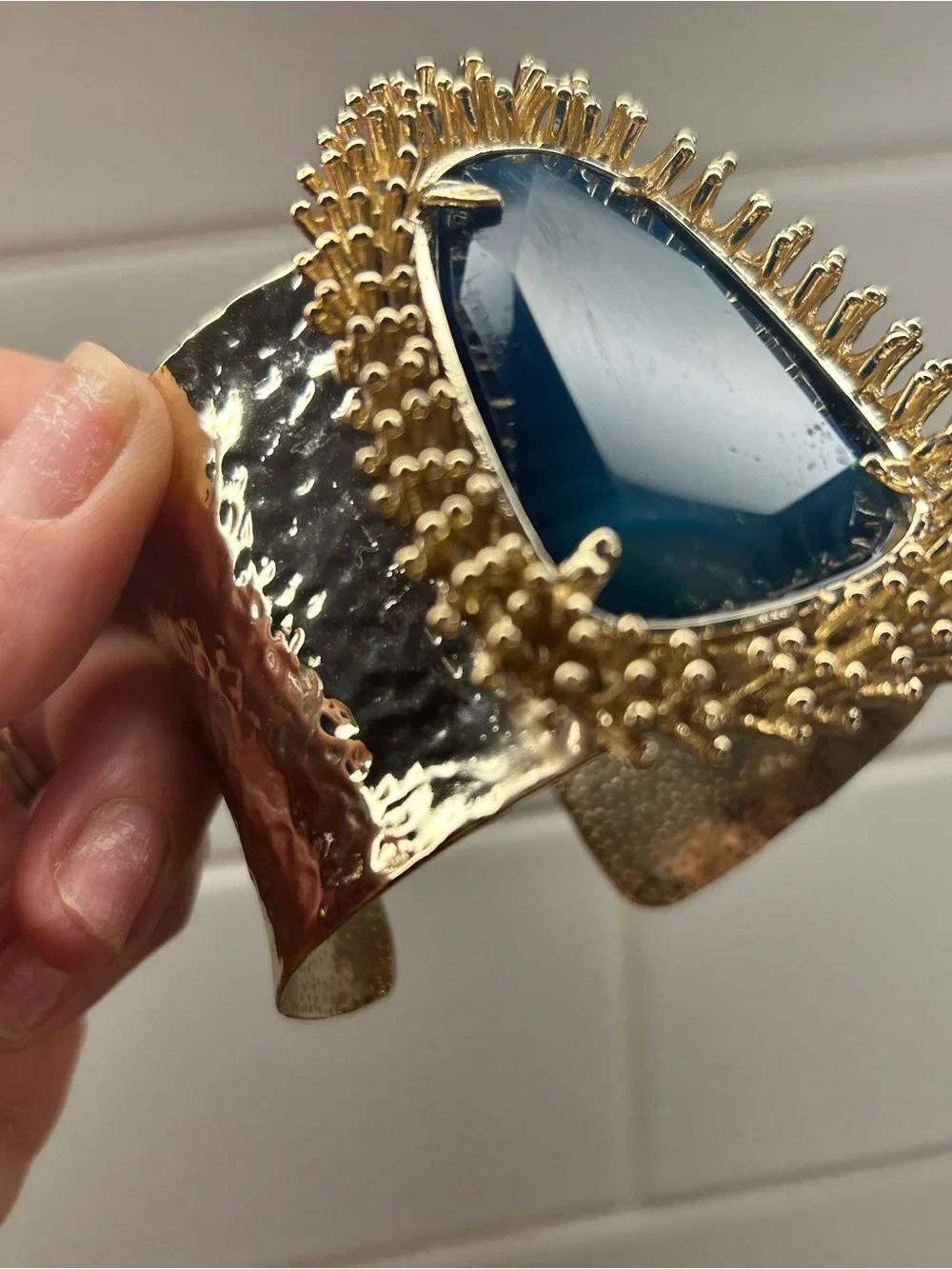 Kendra Scott Lande Cuff Bracelet Gold Hardware with Blue Agate RARE!
